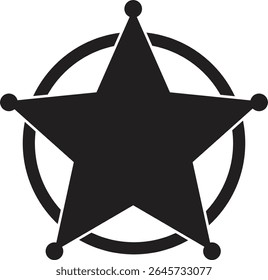 Ícone plano do selo de estrela do xerife. Símbolo da Polícia de Segurança isolado em fundo transparente. Retro vintage xerife estrela ilustração vetor.