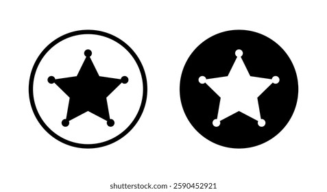 Sheriff star badge icon on black circle. Police officer sign symbol