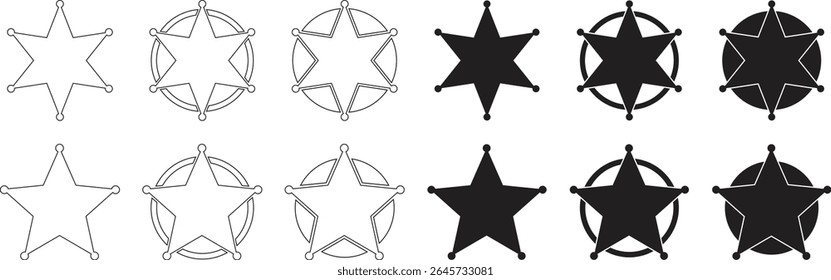 Ícone de selo de estrela do xerife definido. Símbolo da Polícia de Segurança isolado em fundo transparente. Retro vintage xerife estrela ilustração vetor.