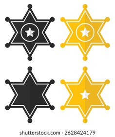 Sheriff star badge icons isolated on white background.