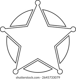 Ícone de contorno do selo de estrela do xerife. Símbolo da Polícia de Segurança isolado em fundo transparente. Retro vintage xerife estrela ilustração vetor.