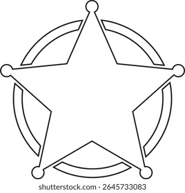 Ícone de contorno do selo de estrela do xerife. Símbolo da Polícia de Segurança isolado em fundo transparente. Retro vintage xerife estrela ilustração vetor.