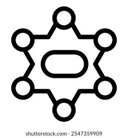 Ícone em forma de distintivo de estrela do xerife com linhas e círculos de conexão, simbolizando a aplicação da lei, autoridade e justiça