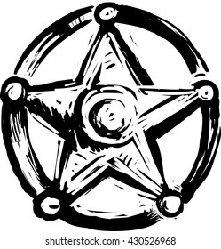 Sheriff star badge, vector black and white illustration 