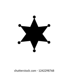 Sheriff star black symbol. Simple silhouette of six rays star with round tips.