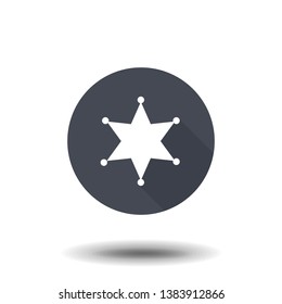 Sheriff star black symbol. Simple silhouette of six rays star with round tips.