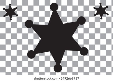 Sheriff star black symbol. Simple silhouette of six rays star with round tips.