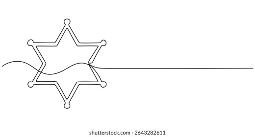 sheriff star continuous one line drawing, Sheriff Star Doodle, Scribbled star shape on white background. Vector stock illustration.