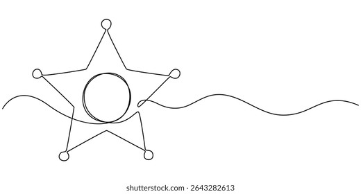 Sheriff estrela contínua um desenho de linha, Sheriff Star Doodle, forma de estrela Rabiscada no fundo branco. Ilustração de estoque de vetor.