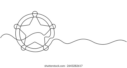 sheriff star continuous one line drawing, Sheriff Star Doodle, Scribbled star shape on white background. Vector stock illustration.