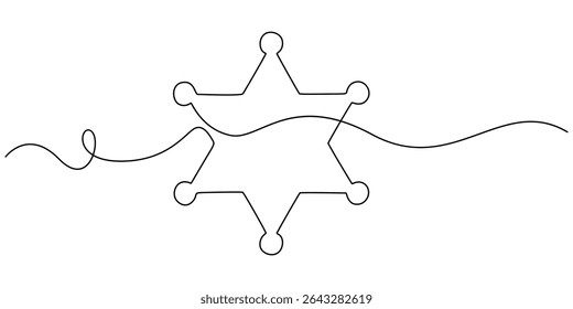 sheriff star continuous one line drawing, Sheriff Star Doodle, Scribbled star shape on white background. Vector stock illustration.