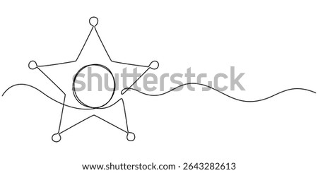sheriff star continuous one line drawing, Sheriff Star Doodle, Scribbled star shape on white background. Vector stock illustration.