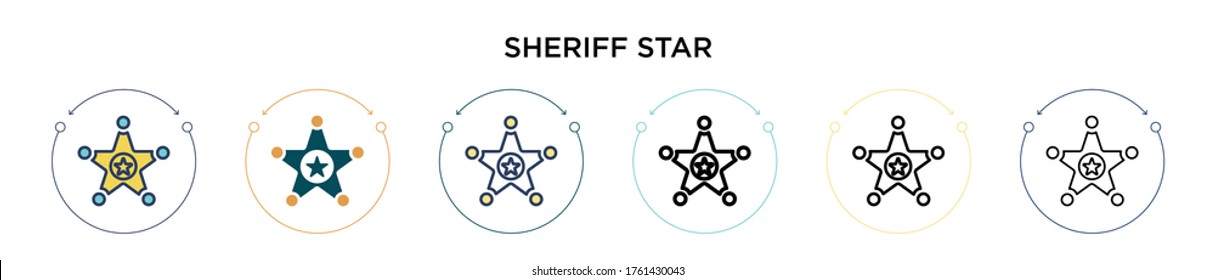 Sheriff star icon in filled, thin line, outline and stroke style. Vector illustration of two colored and black sheriff star vector icons designs can be used for mobile, ui, web