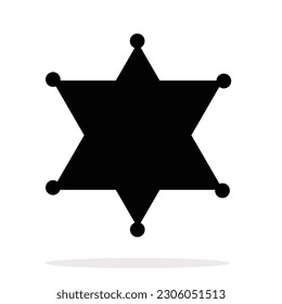 Sheriff star icon. Simple silhouette of six rays star with round tips.  Justice logo.  Vector illustration.