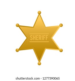 Sheriff star isolated on white background. Gold police badge vector icon. Golden hexagonal star. Easy to edit template for your design.