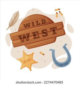 Sheriff Star, Saloon Board and Horseshoe as Wild West Object Vector Composition