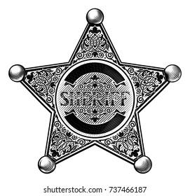 Sheriff star shaped badge in a vintage etched engraved style
