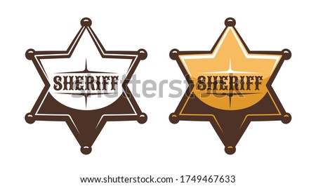 Sheriff star shield retro print style. Marshall Western vintage badge. Vector illustartion