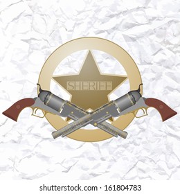 Sheriff star and two old gun. The illustration on a white background.