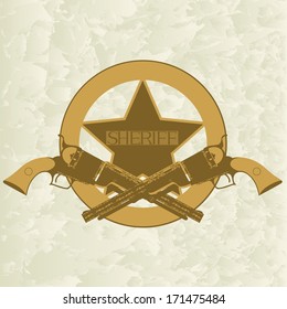 Sheriff star and two old gun. The illustration on a white background.