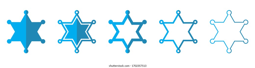 Sheriff Star vector icons. Set of Star symbols on white background. Vector illustration. Various blue Sheriff Stars