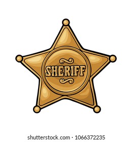 Sheriff star. Vintage color vector engraving illustration for western poster, web, police badge. Isolated on white background.