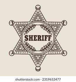 Sheriff star vintage element monochrome with decal of American cop to decorate clothes of police officer patrolling street vector illustration