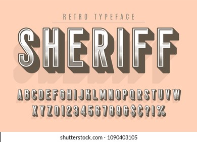 Sheriff trendy vintage display font design, alphabet, typeface, letters and numbers, typography. Swatch color control.