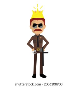 Sheriff Viendo Ilustración De Dibujo De Vector Plano De La Corona