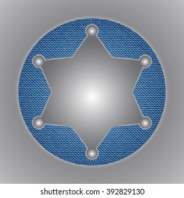 Sheriff wild west star on the backgrounds of jeans. Jeans texture. Sheriff star. Police star. Vector illustration.