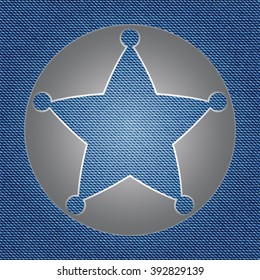 Sheriff wild west star on the backgrounds of jeans. Jeans texture. Sheriff star. Police star. Vector illustration.