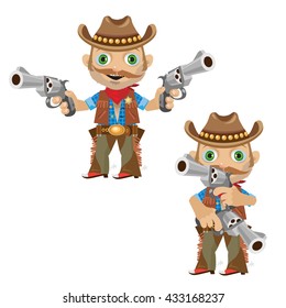 The Sheriff from the wild West warns about the shooting. Vector illustration.