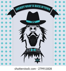 Sheriff Woof is Back in Town - Cute Sheriff Dog icon with hat, bone collar, star badge, and message banner