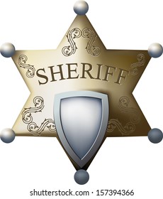 Sheriff's badge with a blank space for the title of and numbers isolated on white background