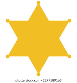 Sheriff's badge icon, yellow golden color six pointed hexagonal star vector illustration. Flat style wild west, police, western, deputy, authority idea concept symbol isolated on white background.