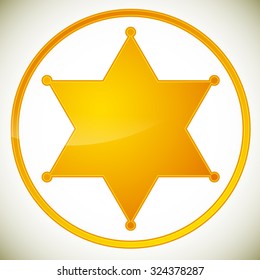 Sheriff's badge, sheriff's star with reflection in a circle.