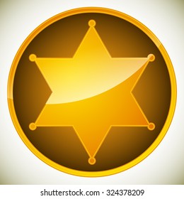 Sheriff's badge, sheriff's star. Sheriff star on brown plate.