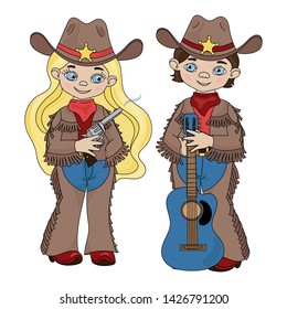 SHERIFFS Cowboy Cartoon Western Music Vector Illustration Set