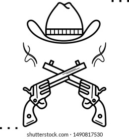 Sheriff's hat and pistols icon in outline style