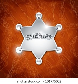 sheriff's metallic badge as star on leather texture vector illustration on background EPS10. Transparent objects and opacity masks used for shadows and lights drawing