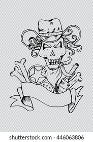 Sheriff's skull logo design. Sketchy style.