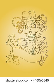Sheriff's skull logo design. Sketchy style.
