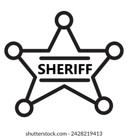 Sheriff's star. Glossy sheriff badge.Sheriff wild west.Doodle sketch. Outline vector illustration.Isolated on white background.Police law enforcement department badges.