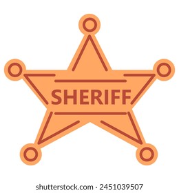 Sheriff's star. Glossy sheriff badge.Sheriff wild west.Doodle sketch.Outline vector illustration.Isolated on white background.Police law enforcement department badges.