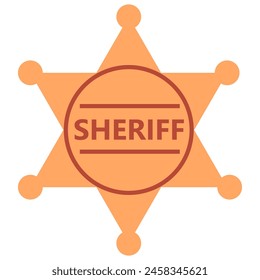 Sheriff's star. Glossy sheriff badge.Sheriff wild west.Doodle sketch.Vector flat illustration..Isolated on white background.Police law enforcement department badges.