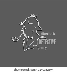Sherlock. Detective Agency. Cut out silhouette with text. Design of a poster, emblems, a signboard of a private detective firm.