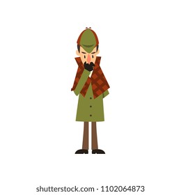 Sherlock Holmes detective character thinking vector Illustration on a white background