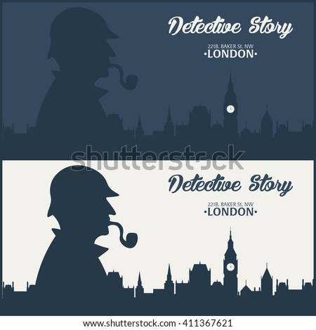 Sherlock Holmes. Detective illustration. Baker street 221B. London. Big Ban