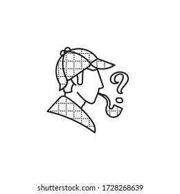 Sherlock Holmes Head Profile With Cap, Cape And Pipe, Smoke As Question Mark, Vector Line Icon.