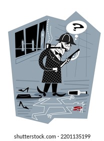  Sherlock Holmes is investigating a crime. Vector illustration.